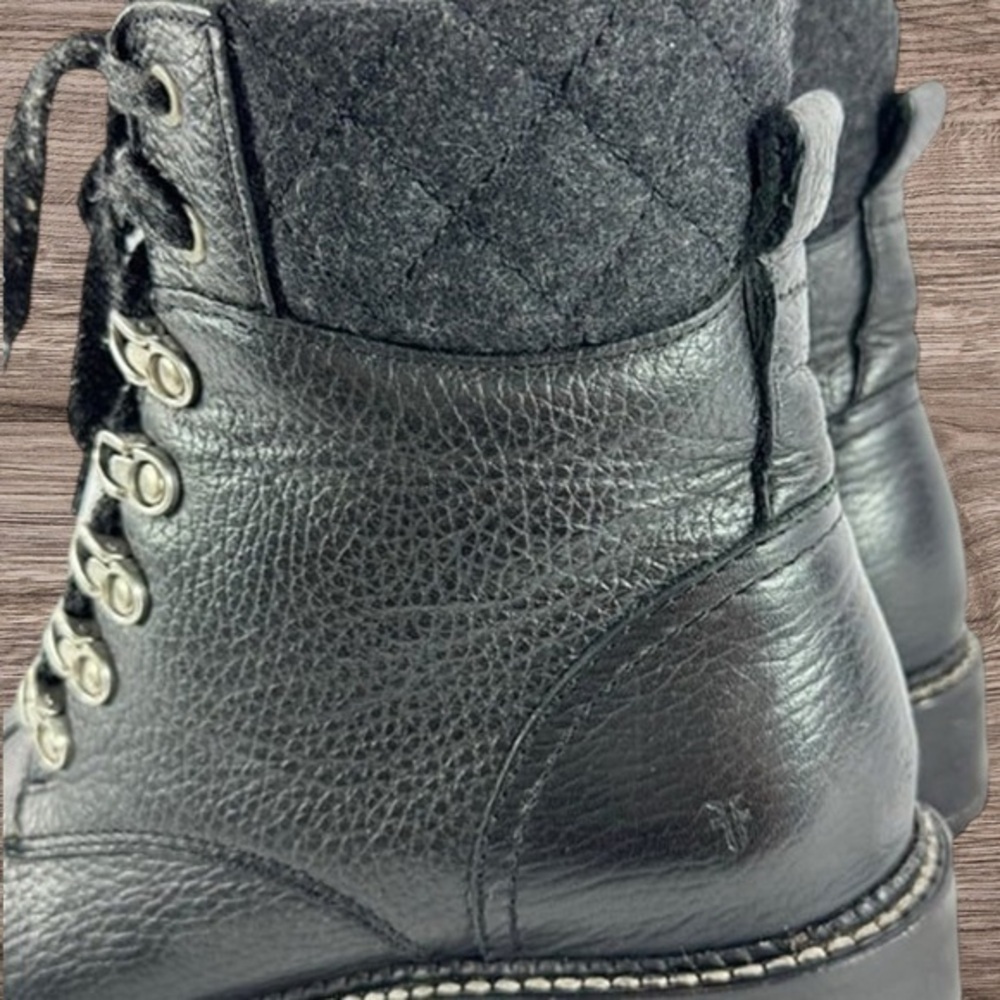 ✨NEW In BOX FRYE Samantha Hiker Black Leather Lace-up Lug Sole 8.5 boots - Picture 5 of 9